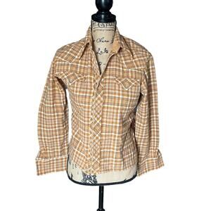 Vintage 1950’s Pendleton Virgin Wool Plaid Board Shirt Yellow/Brown USA Small